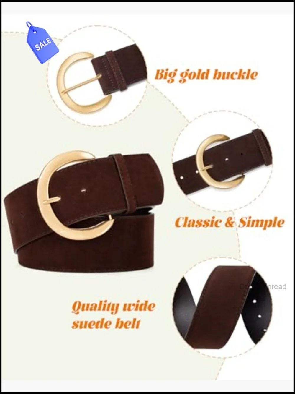 Wide Suede Belt with Chunky Gold Buckle, 2.1